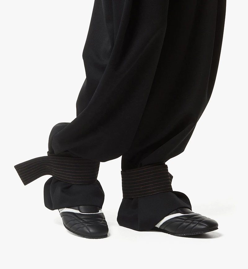 Pants Wool Twill and Monogram Print Leather