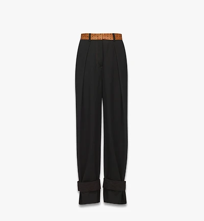 Pants Wool Twill and Monogram Print Leather