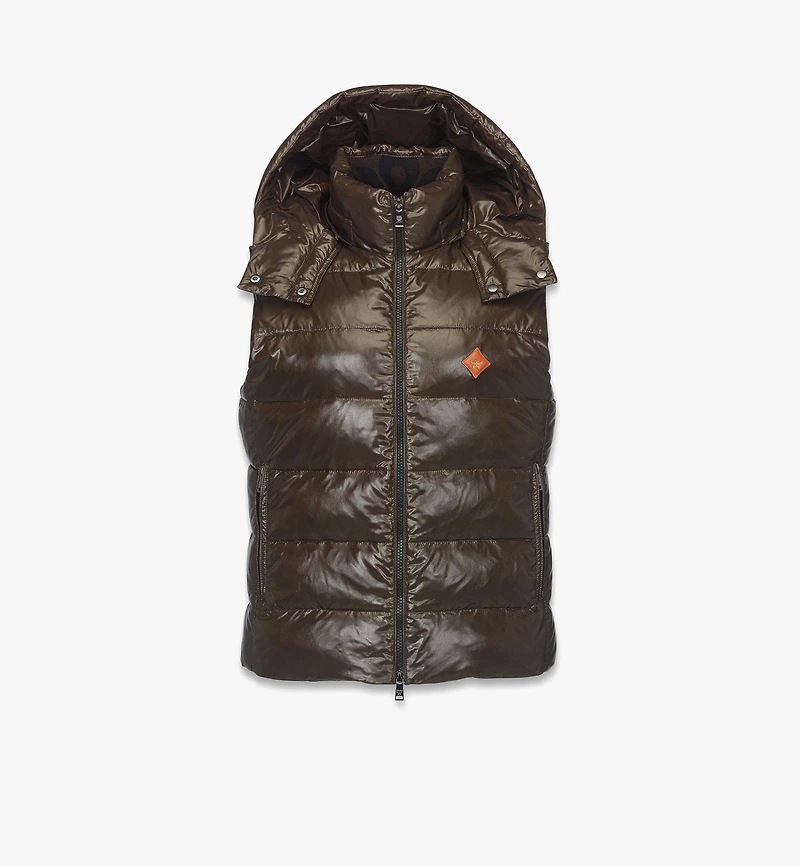 Puffer Down Vest w/ Detachable Hood Recycled Nylon