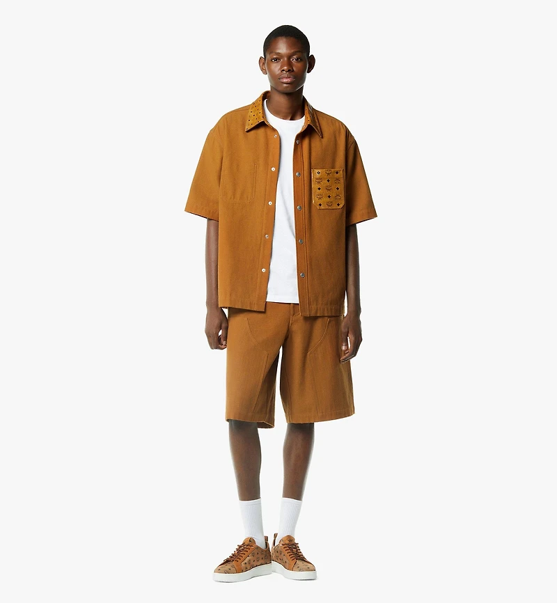 Shirt Cotton and Monogram Print Leather