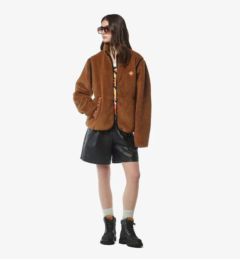Fleece Jacket w/ Detachable Sleeves Faux Fur