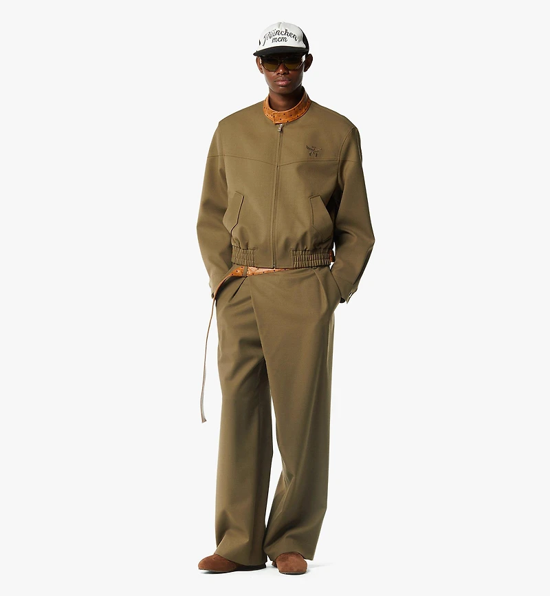 Jacket Wool Twill and Monogram Print Leather