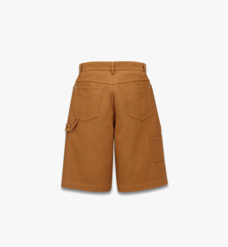 Shorts Cotton Twill and Monogram Print Leather