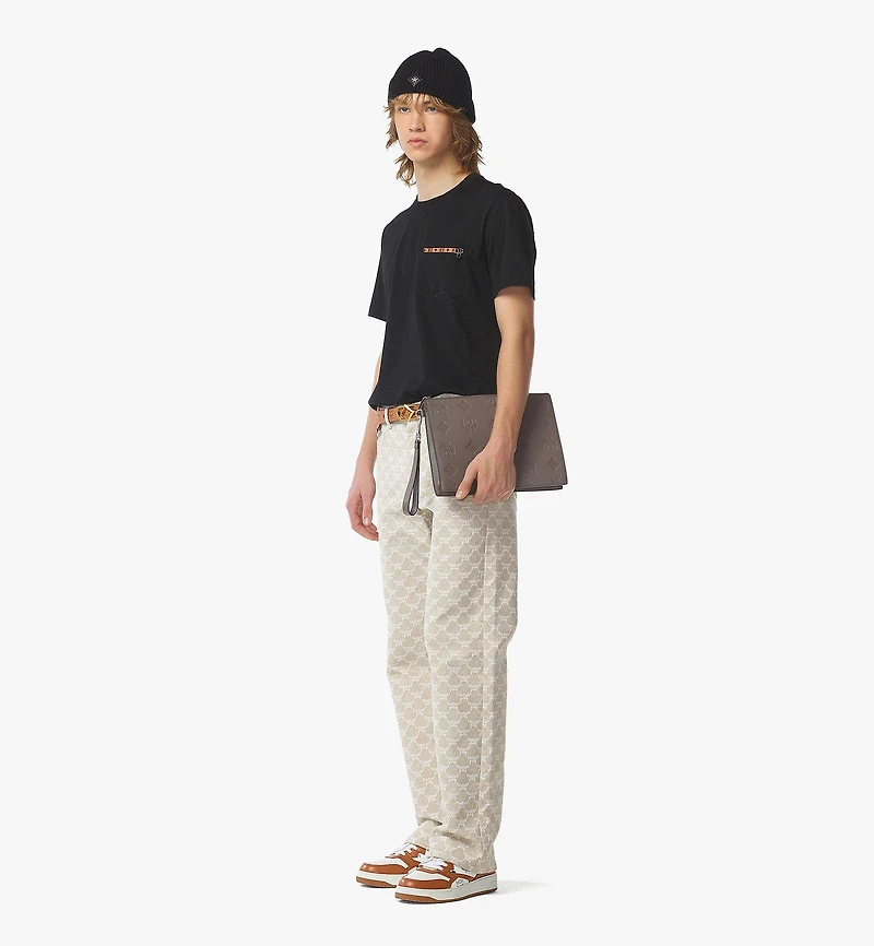Aren Wristlet Zip Pouch in Maxi Monogram Leather
