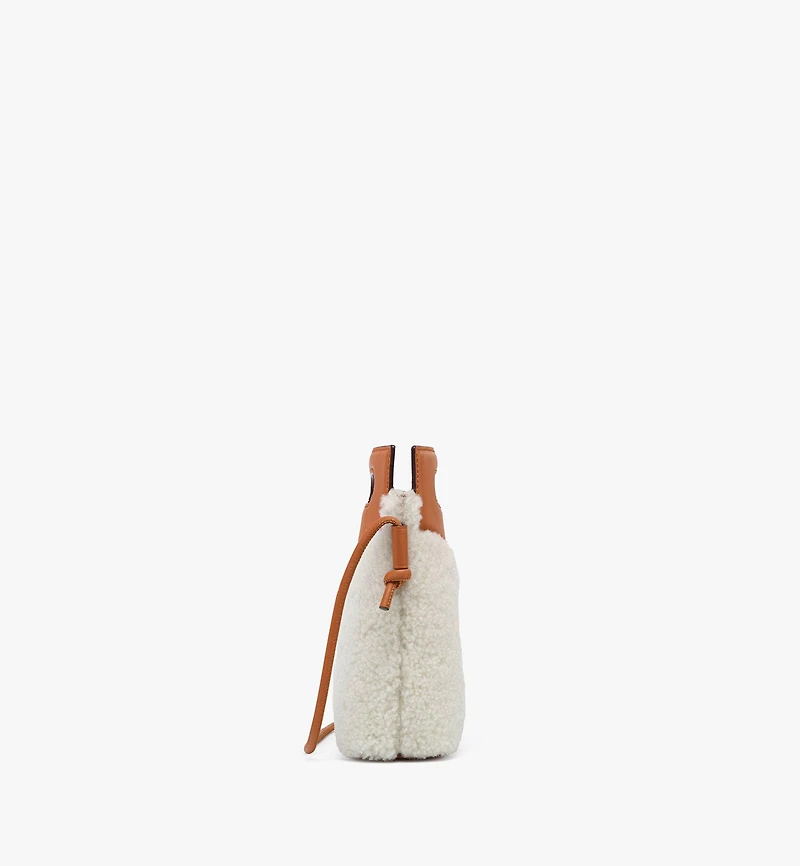 Diamond Crossbody Pouch in Shearling and Calf Leather