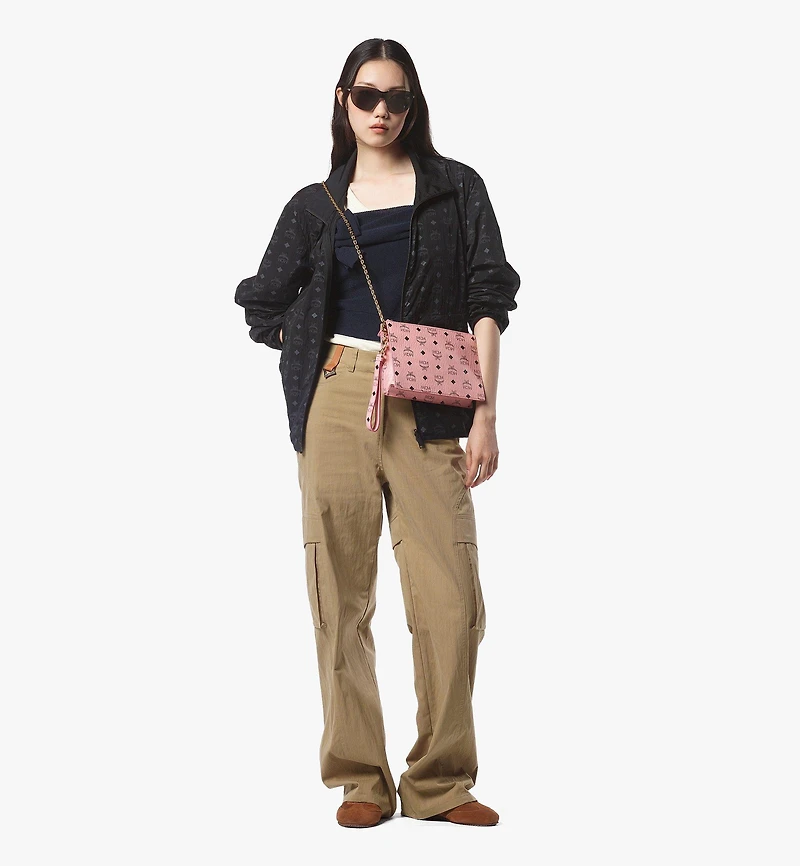 Wristlet Standing Pouch With Chain Strap in Visetos