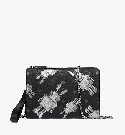 Wristlet Standing Pouch With Chain Strap in Rabot Visetos