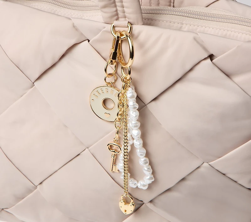 Pearl Lock And Key Bag Charm