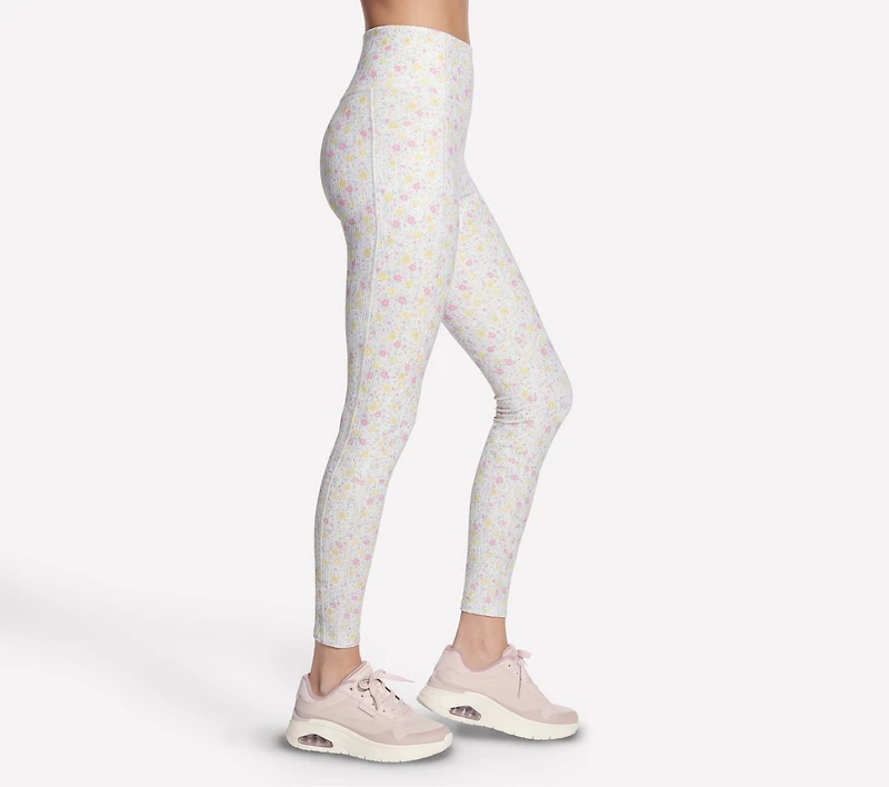 GO WALK Rib Floral Full Length High-Waisted Legging