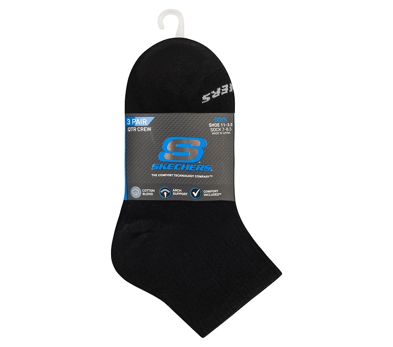 3 Pack Boys' Quarter Crew Cotton Socks