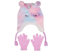 Cold Weather Plush Tie-Dye Unicorn Hat Set