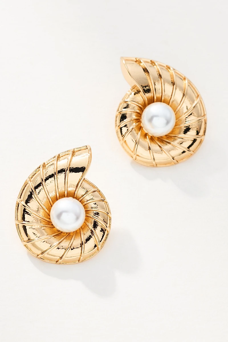 Inner Pearl Swirl Shell Post Earrings