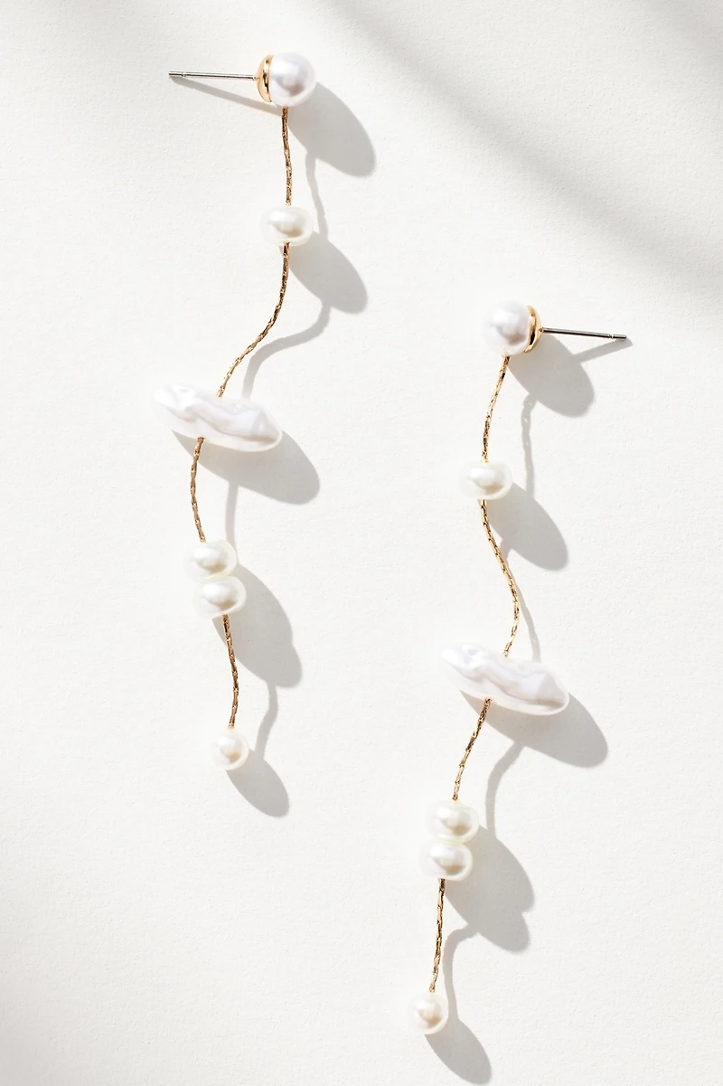 Multi Pearl Long Drop Earrings