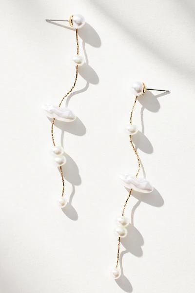 Multi Pearl Long Drop Earrings