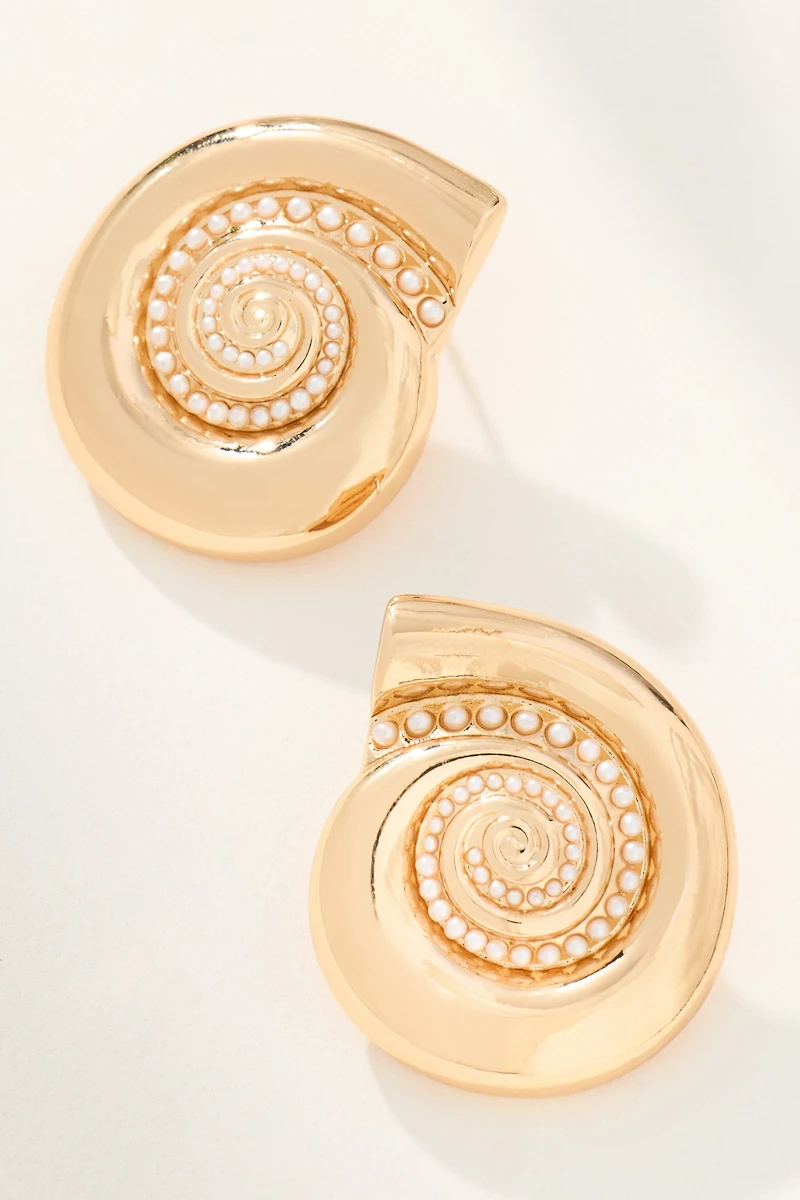 Crystal Swirl Shell Post Earrings