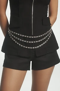 Layered Rhinestone Chain Belt