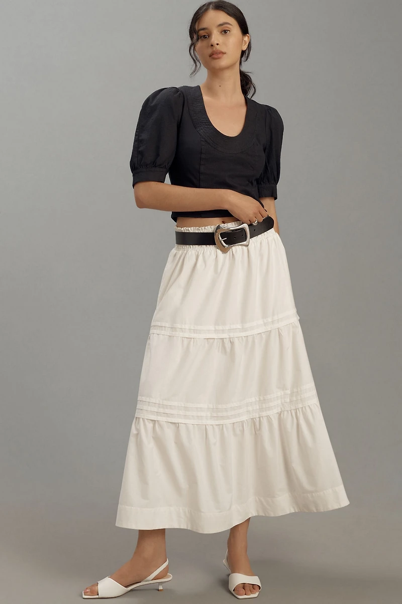 Puff-Sleeve Scoop-Neck Linen Top