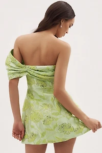 Dress The Population Olive Off-The-Shoulder Jacquard Mini