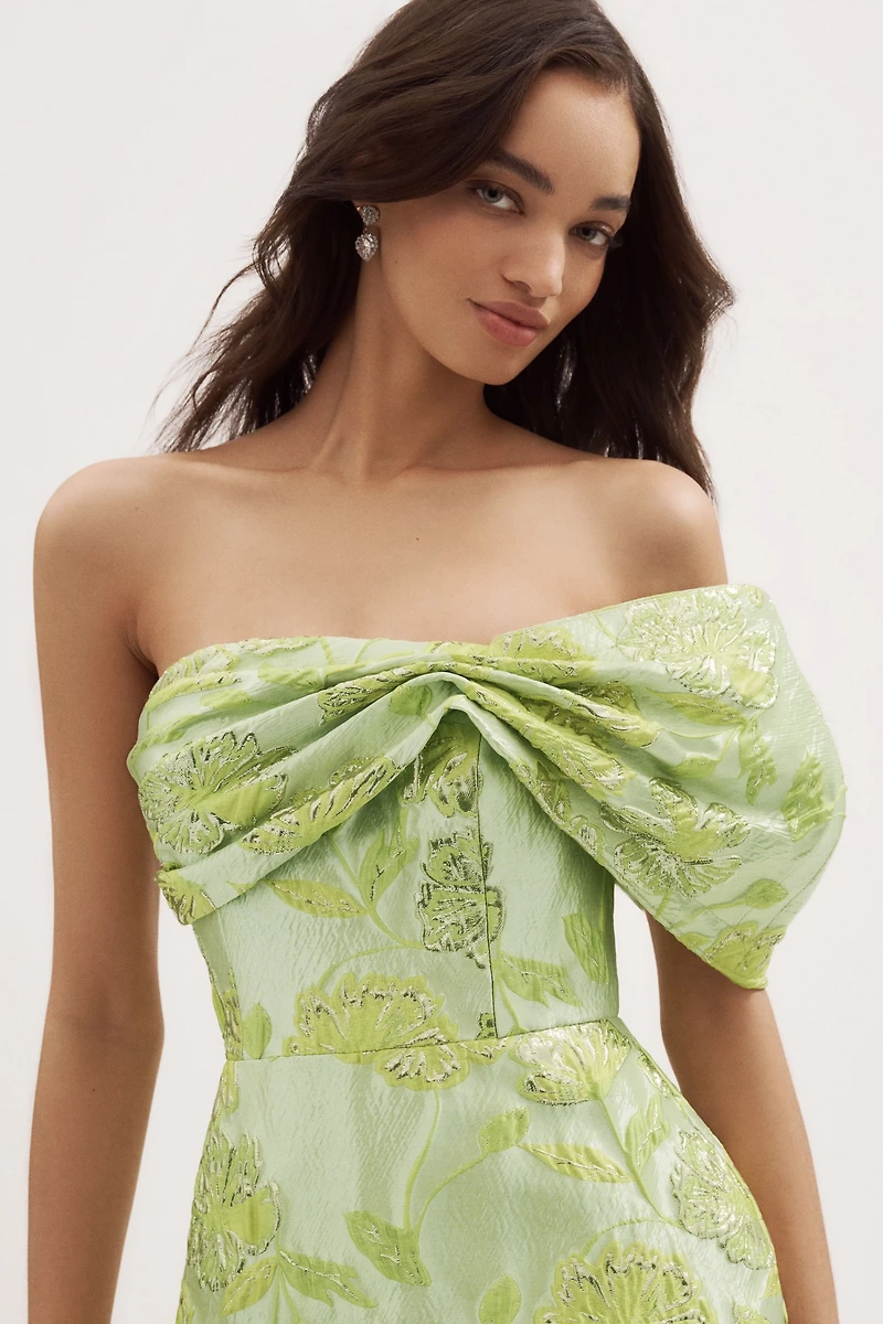 Dress The Population Olive Off-The-Shoulder Jacquard Mini