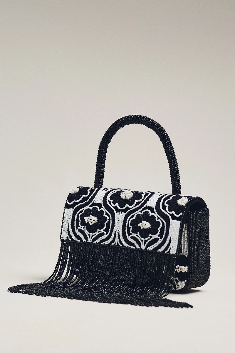 Beaded Fringe Floral Shoulder Bag