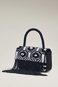 Beaded Fringe Floral Shoulder Bag