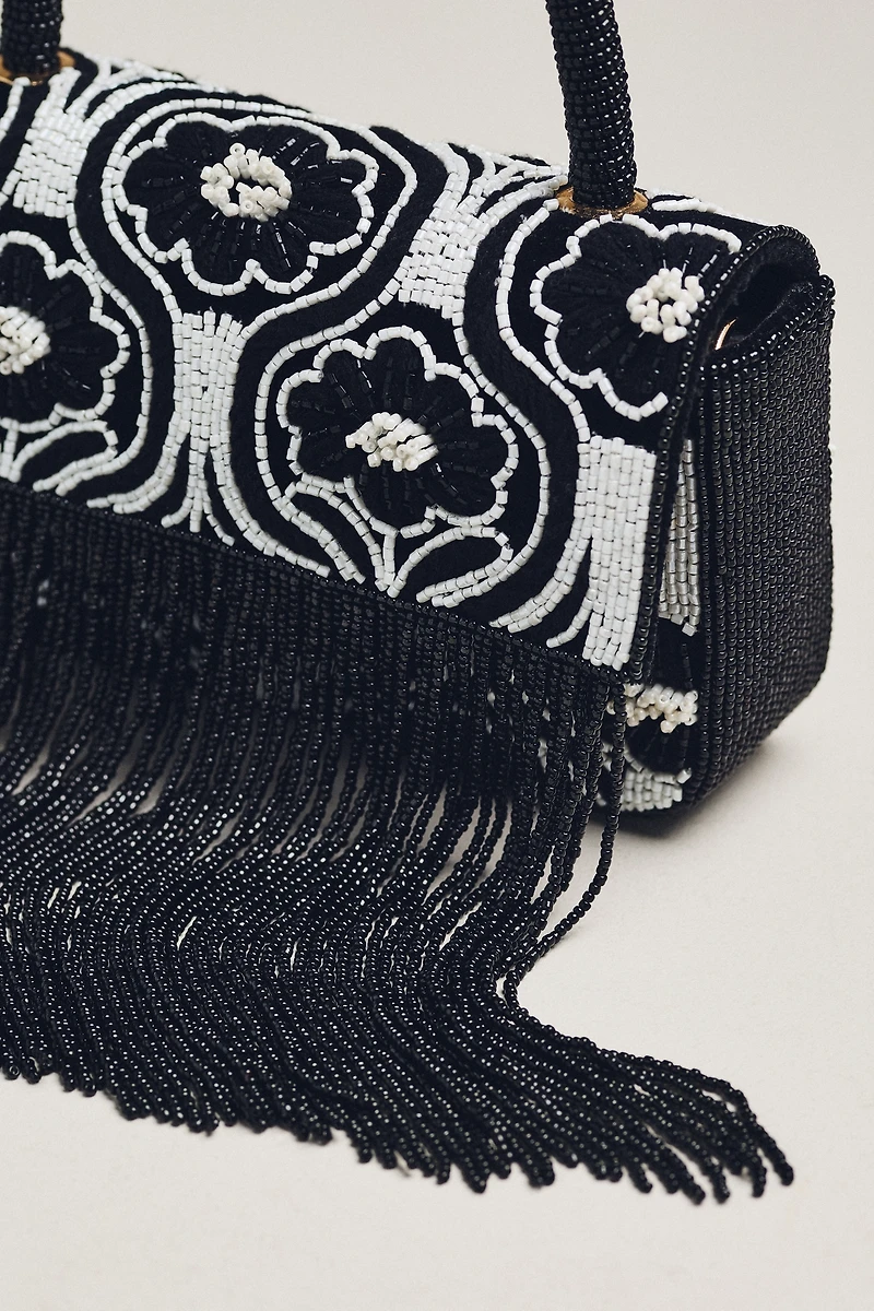 Beaded Fringe Floral Shoulder Bag