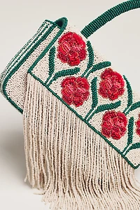Beaded Fringe Floral Shoulder Bag
