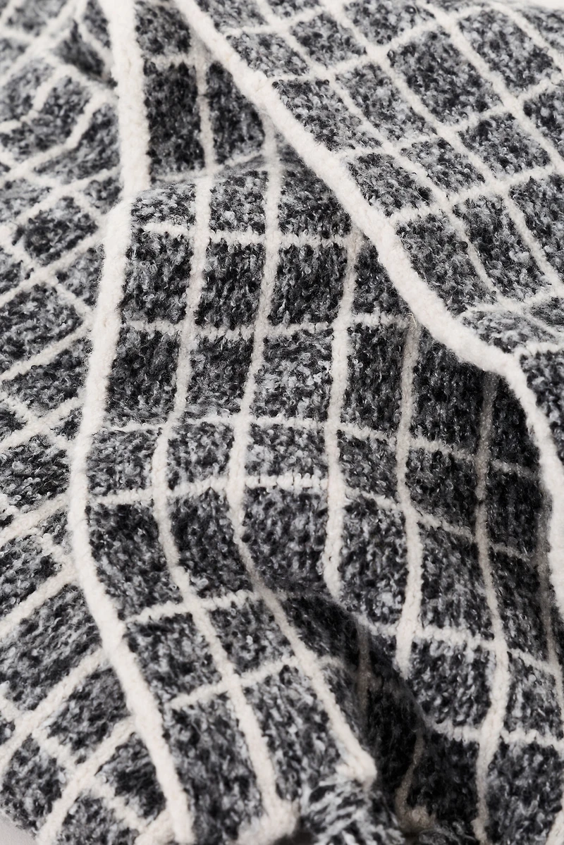 Varley Lindsey Fringe Check Knit Scarf