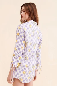 La Porte Lemon Printed Cinch Sleeve Shirt