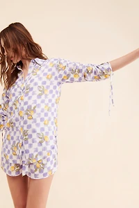 La Porte Lemon Printed Cinch Sleeve Shirt