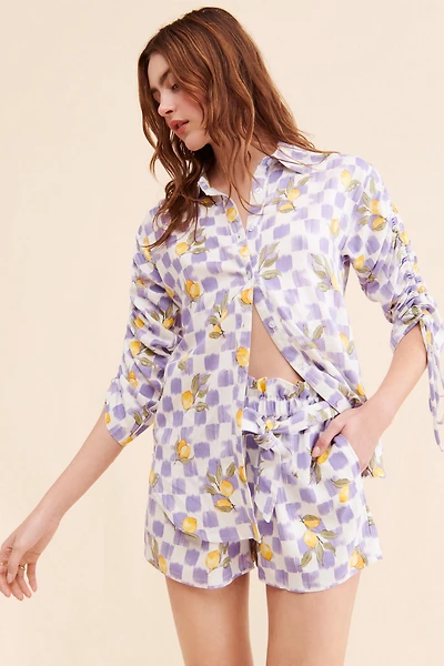 La Porte Lemon Printed Paper Bag Shorts