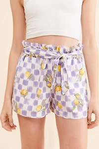 La Porte Lemon Printed Paper Bag Shorts