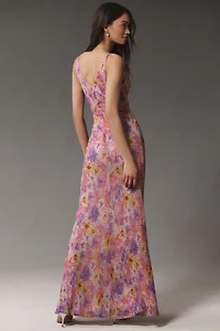 Dress The Population Jordan V-Neck Ruched Fitted Maxi