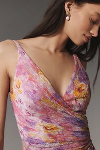Dress The Population Jordan V-Neck Ruched Fitted Maxi