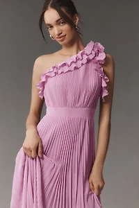 Dress The Population Vida One-Shoulder Pleated Chiffon Maxi