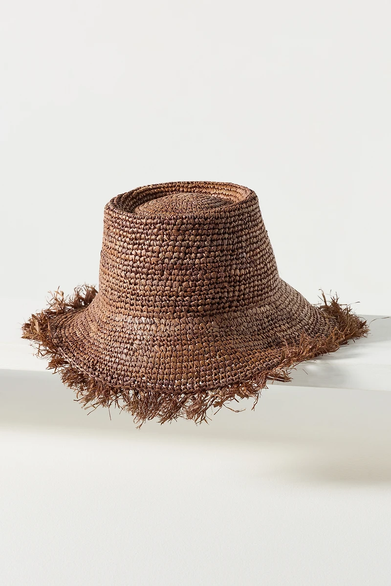 Wyeth Fringe Wide-Brim Straw Bucket Hat