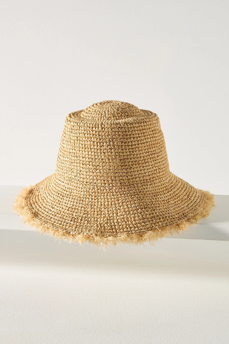 Wyeth Fringe Wide-Brim Straw Bucket Hat
