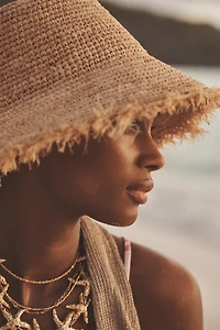 Wyeth Fringe Wide-Brim Straw Bucket Hat