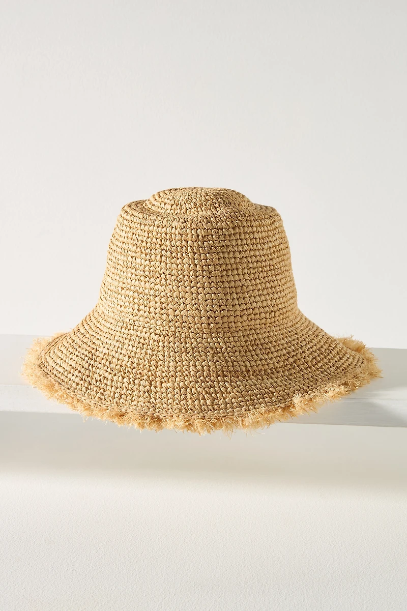 Wyeth Fringe Wide-Brim Straw Bucket Hat