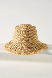 Wyeth Fringe Wide-Brim Straw Bucket Hat