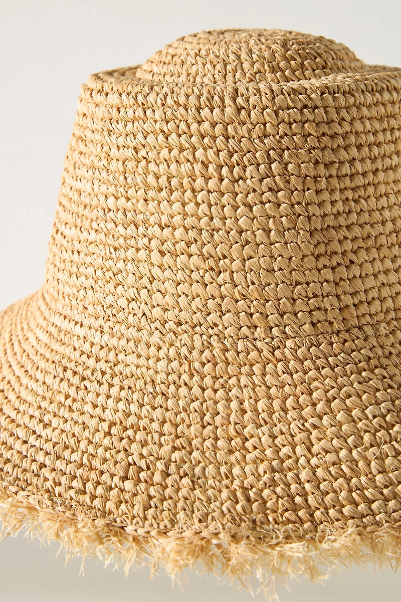 Wyeth Fringe Wide-Brim Straw Bucket Hat