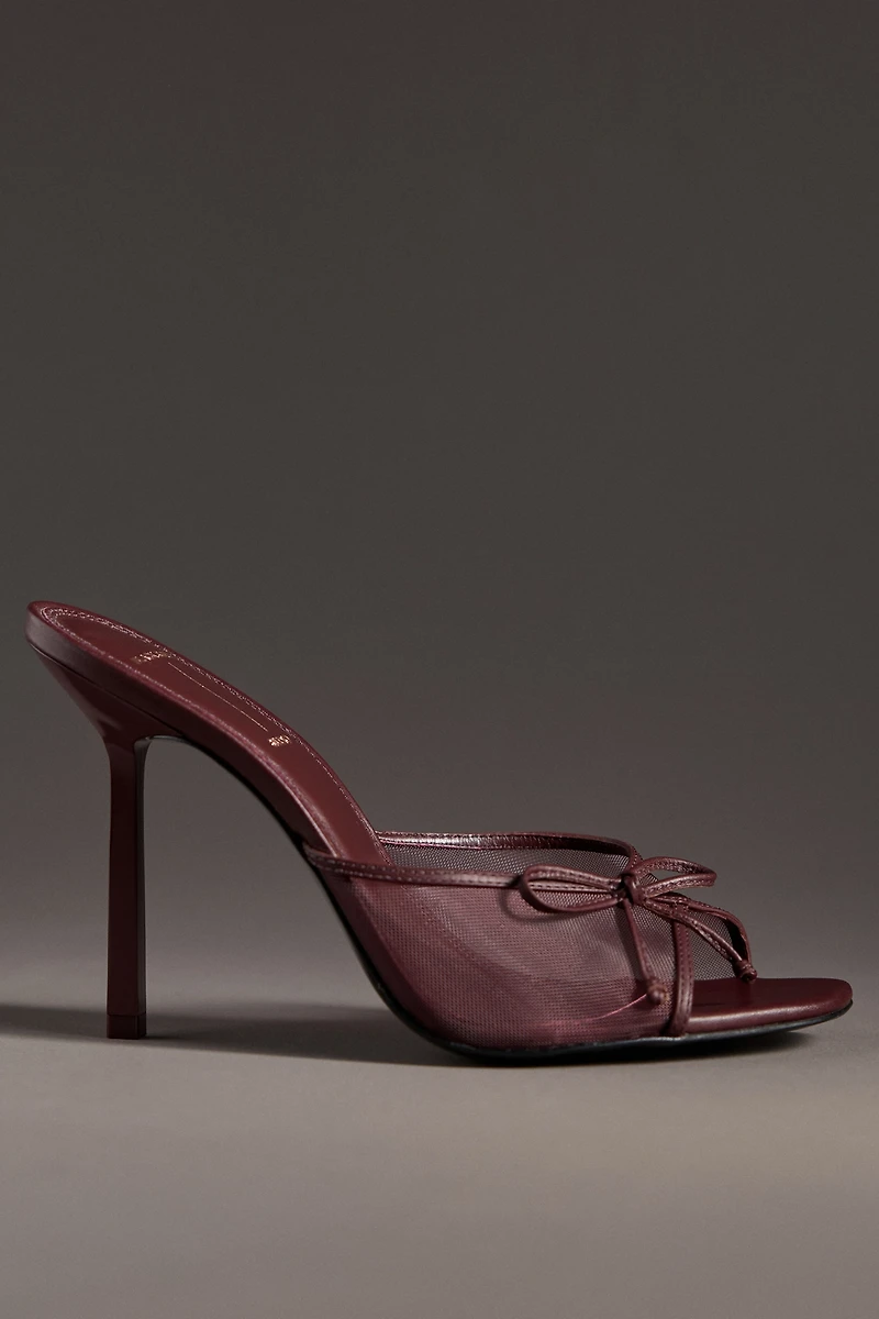 Black Suede Studio Luna Mesh Bow Open-Toe Heeled Mules