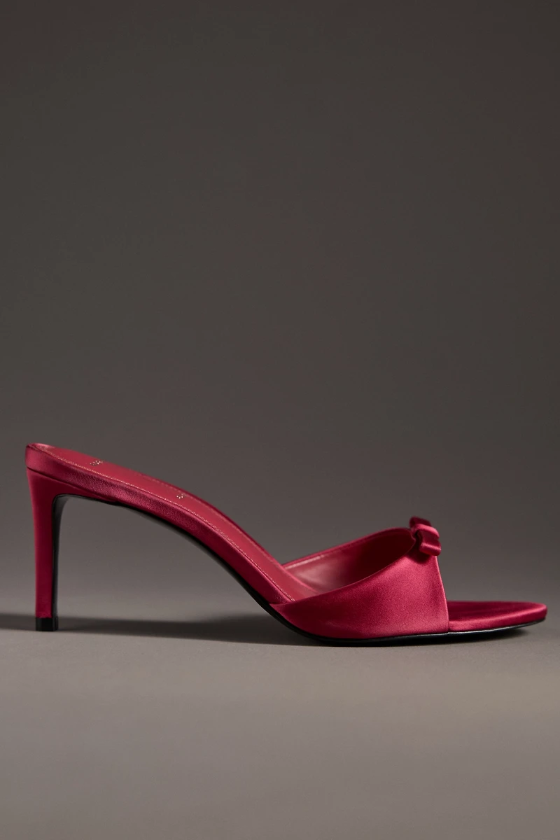 Black Suede Studio Albie Satin Bow Open-Toe Kitten-Heel Mules