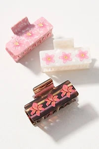 Painted Floral Hair Claw Clips, Set of 3
