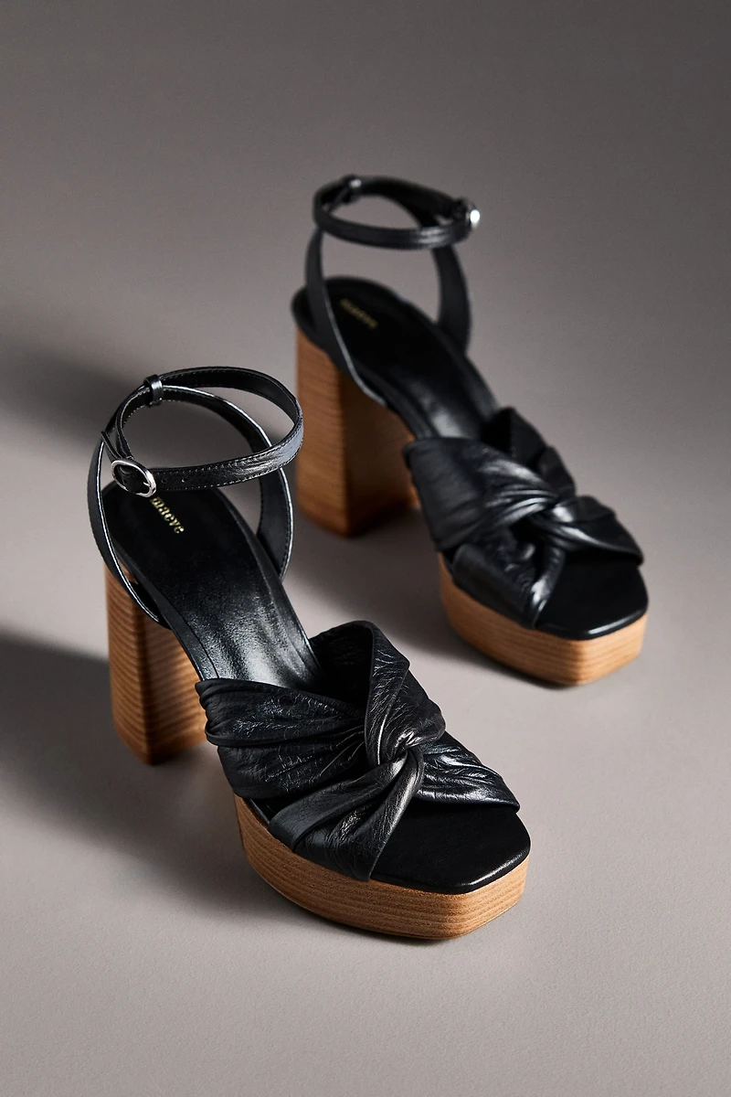 Maeve Leather Knot Platform Wood-Bottom Sandals