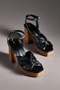 Maeve Leather Knot Platform Wood-Bottom Sandals