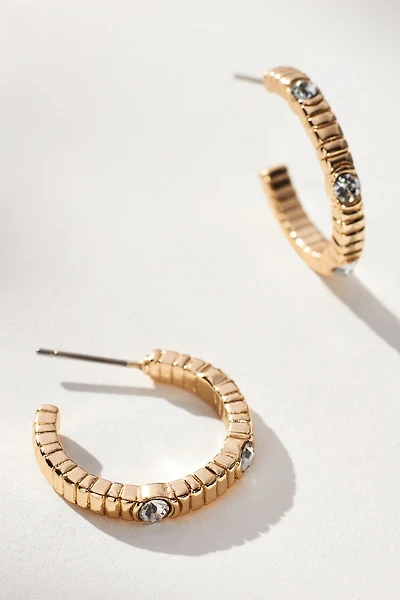 Crystal Ribbed Hoop Earrings