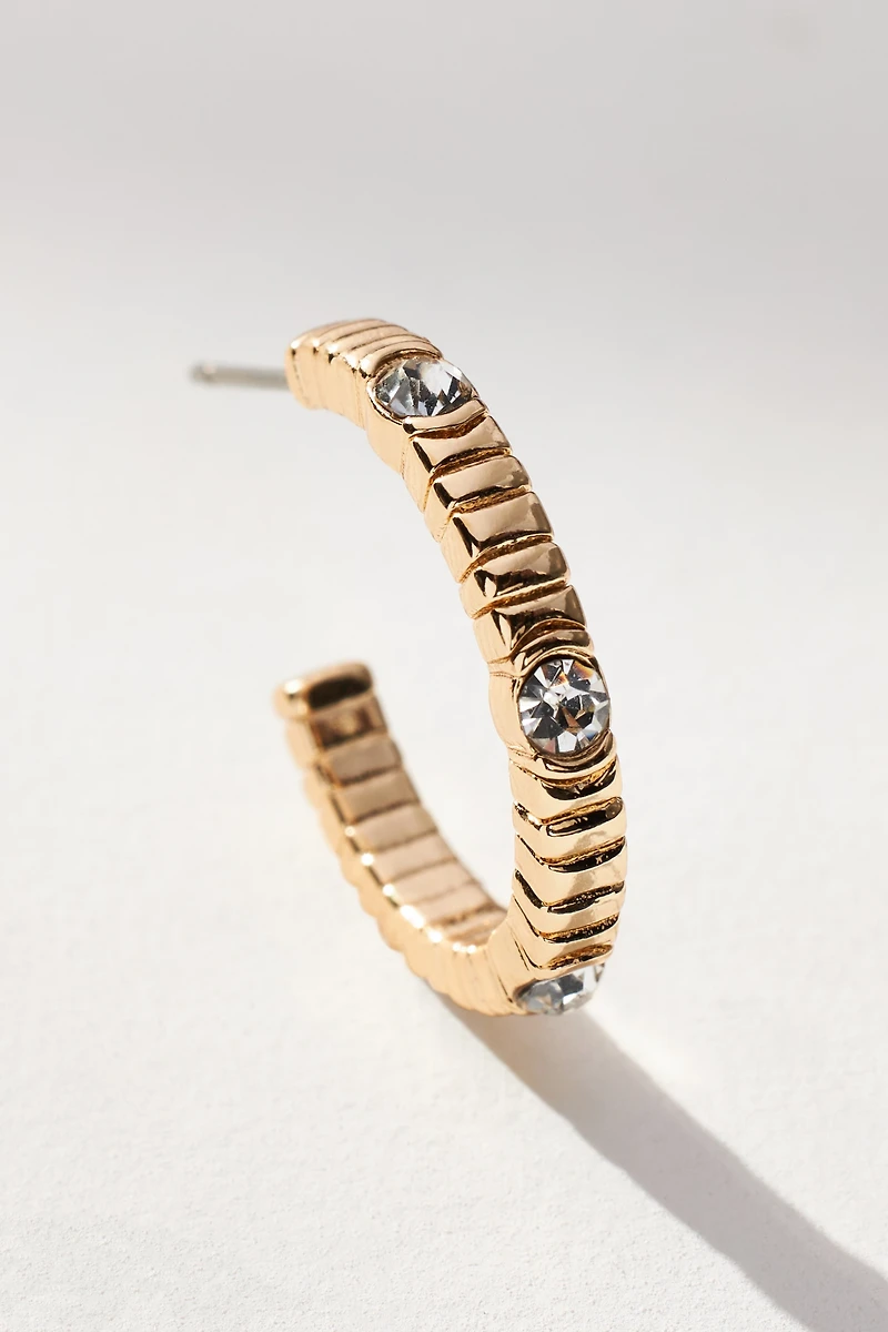 Crystal Ribbed Hoop Earrings