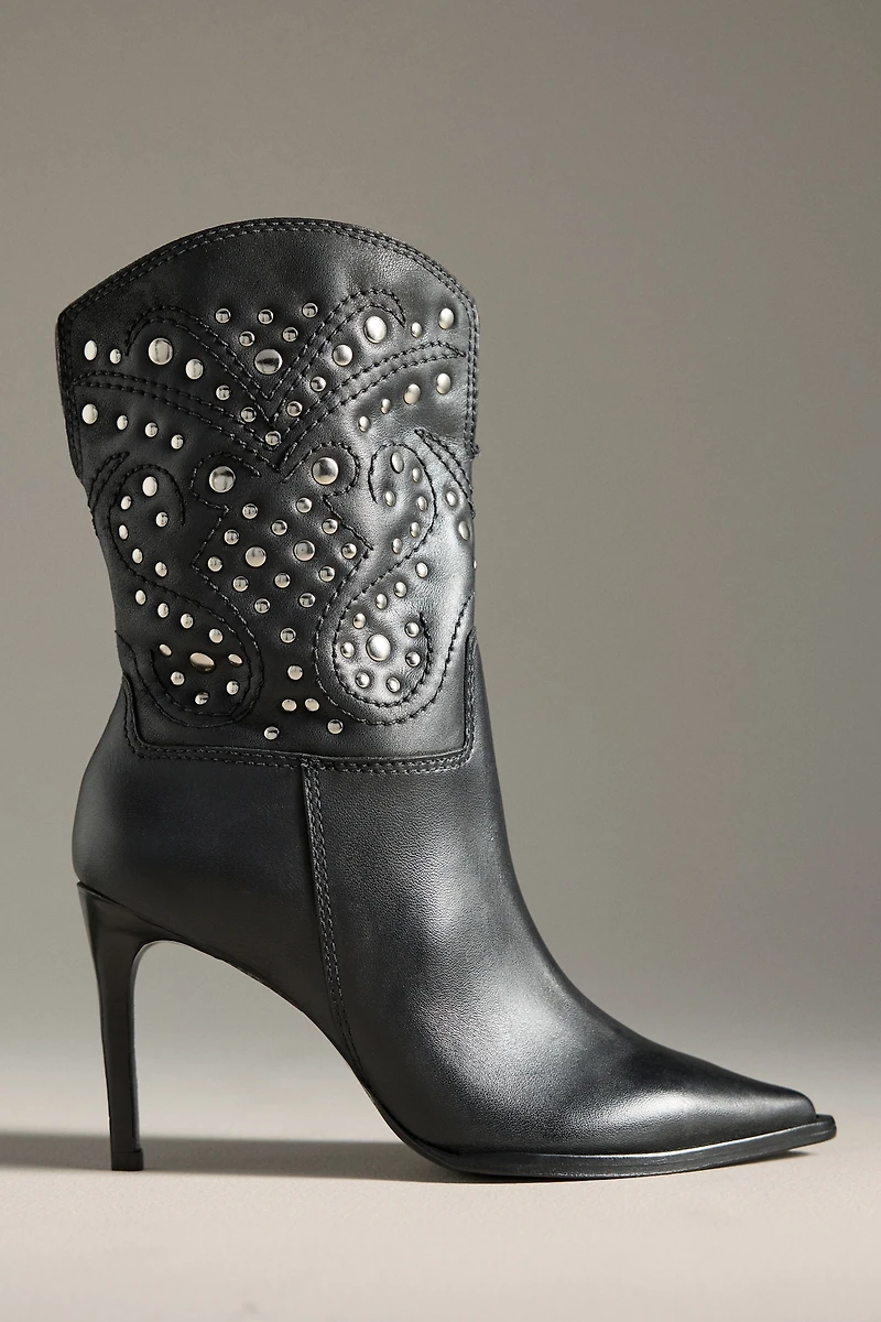 By Anthropologie Studded High-Heel Western Ankle Boots