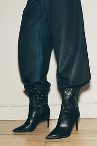 By Anthropologie Studded High-Heel Western Ankle Boots